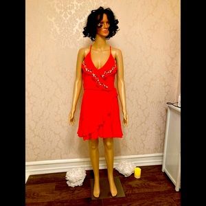 Miami mid length orange with pink and silver embroidered summer beach dress